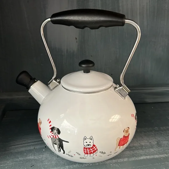 Martha Stewart Collection 2-Qt. Holiday Dogs Tea Pot Kettle Enamel on Steel - Picture 2 of 8